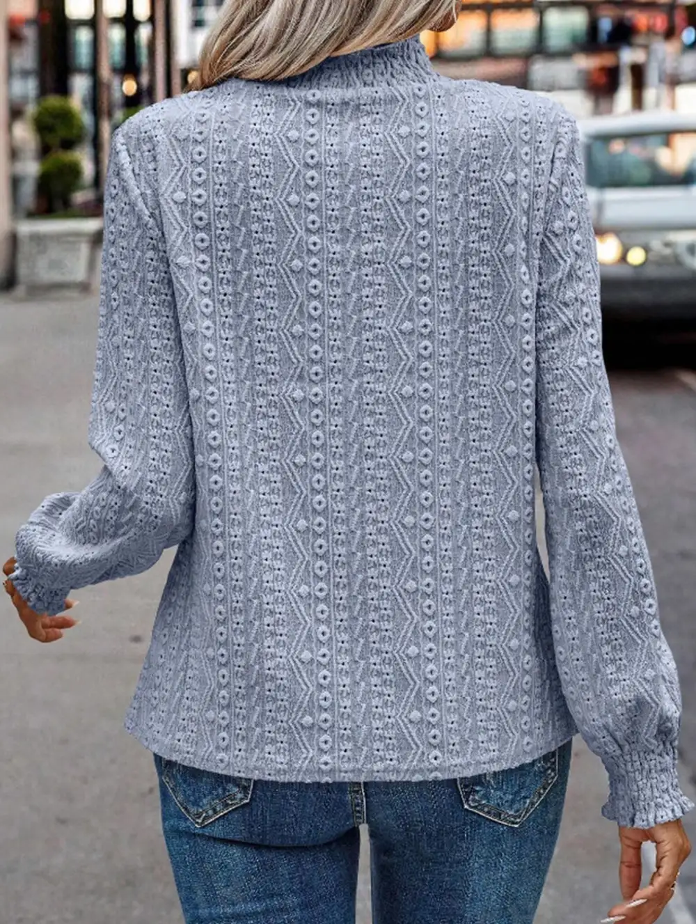Jacquard Crew Neck Long Sleeve Tee