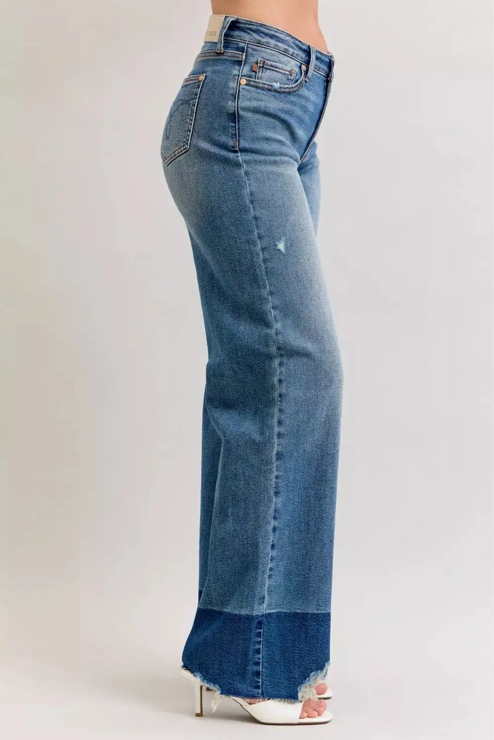 Refined High-Waist Raw-Hem Washed Pocketed Straight Leg Jeans