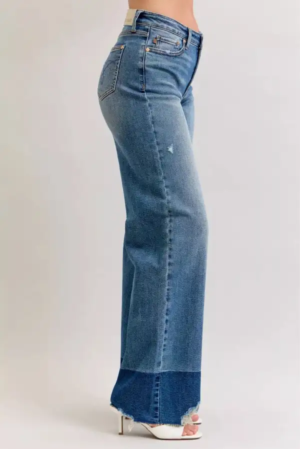 Refined High-Waist Raw-Hem Washed Pocketed Straight Leg Jeans