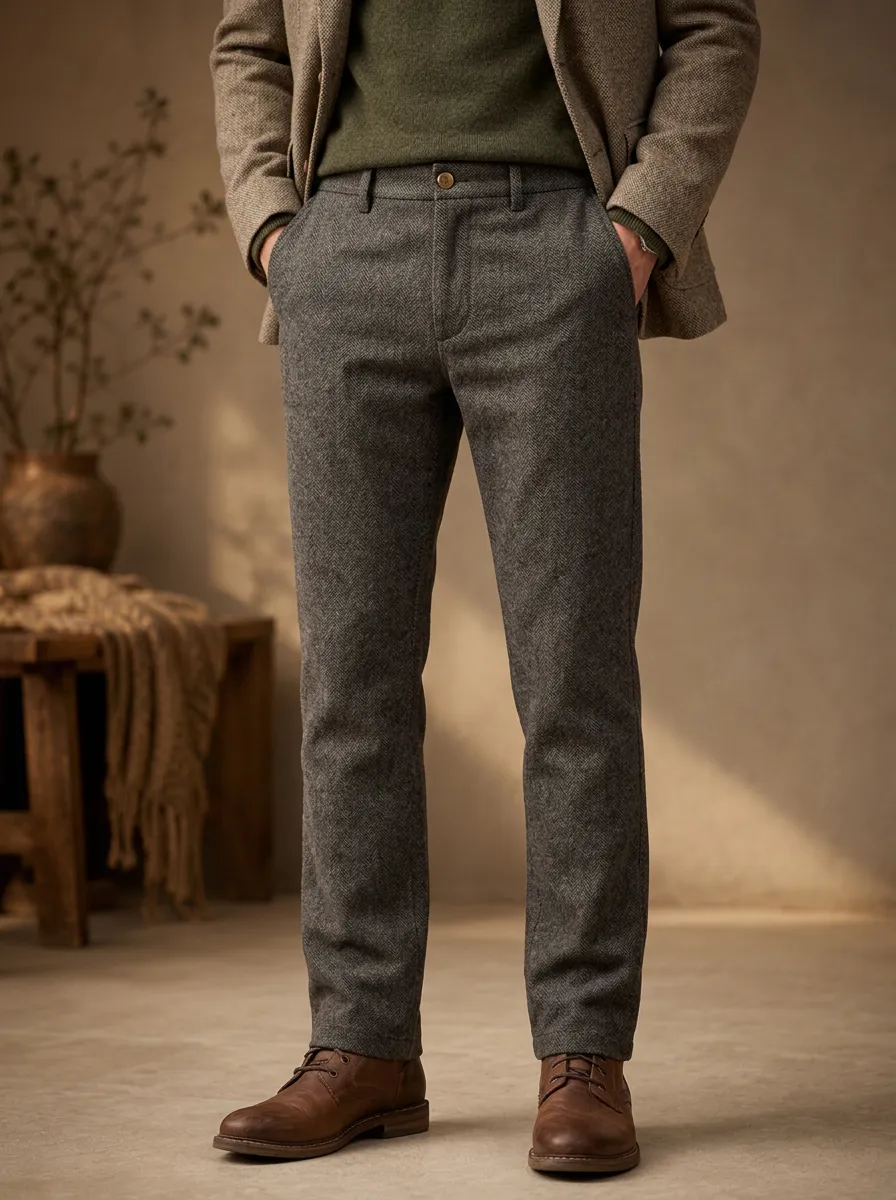 Men's Winter Herringbone Pattern Trousers