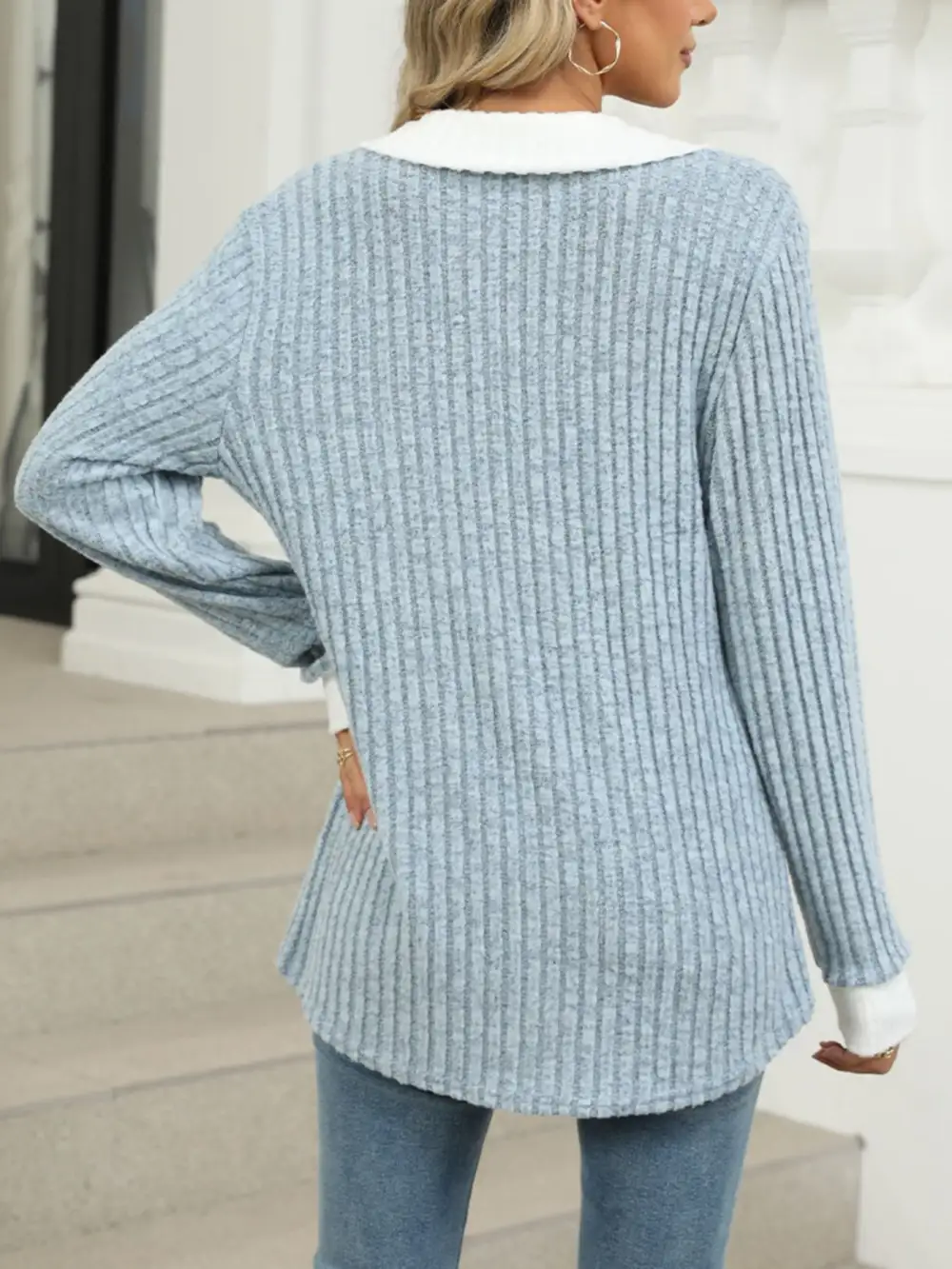 Modern Ribbed Knit Long Sleeve T-Shirt