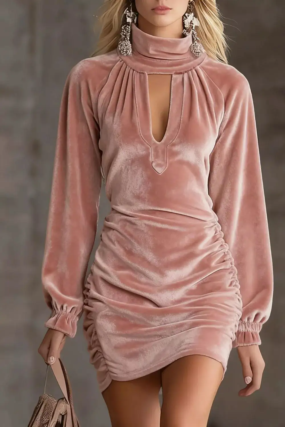 Velvet Ruched Mini Dress