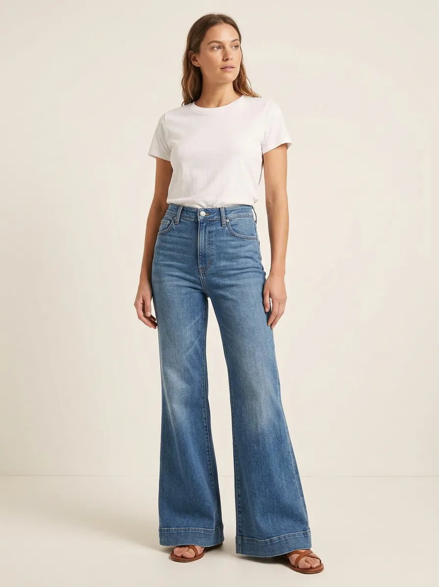 Women's High-Waisted Wide-Leg Denim Classic Five-Pocket Styling Jeans