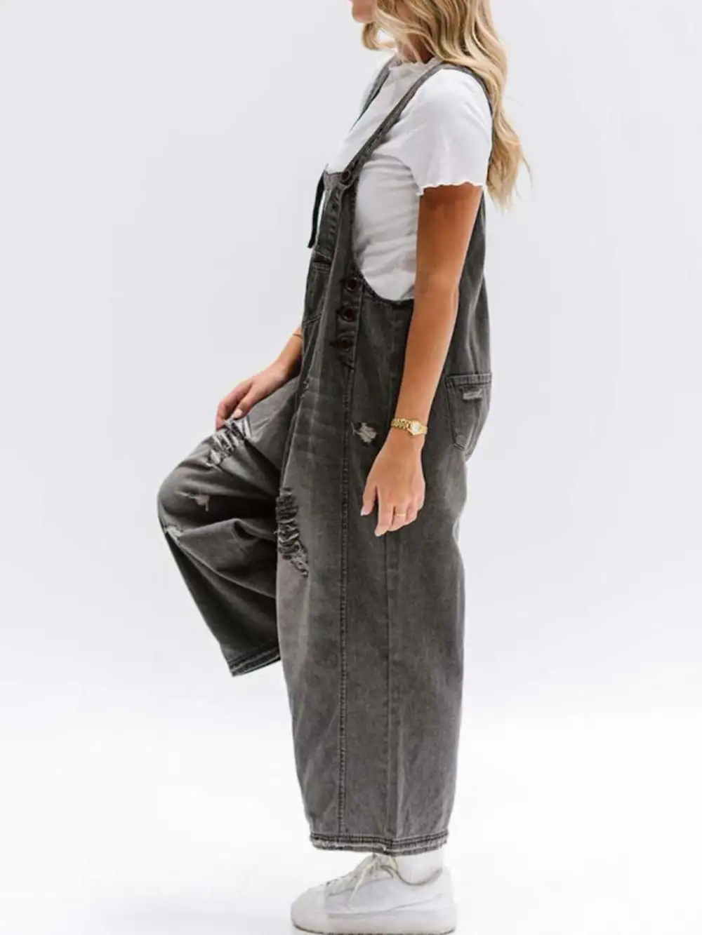 Wide Leg Denim Overalls Relaxed Fit Bib Overalls