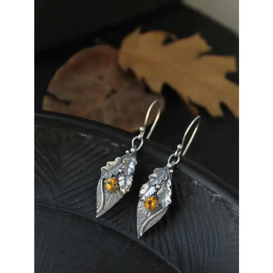 Alloy Rhinestone Leaf Shape Earrings