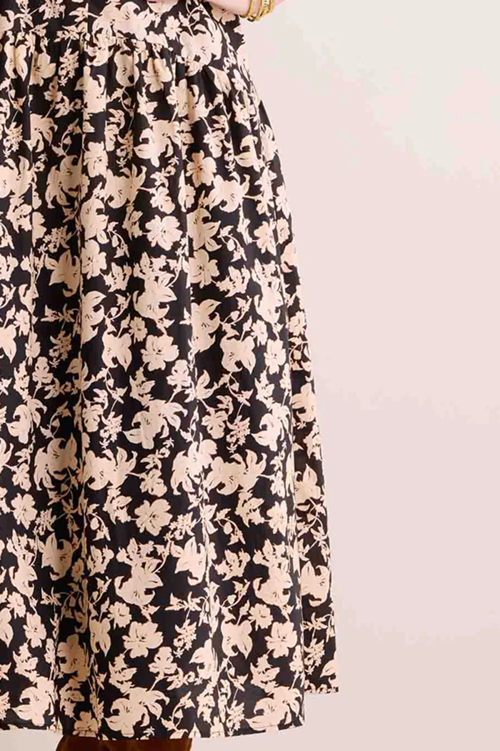 Brown Floral Print Long Sleeve Maxi Dress