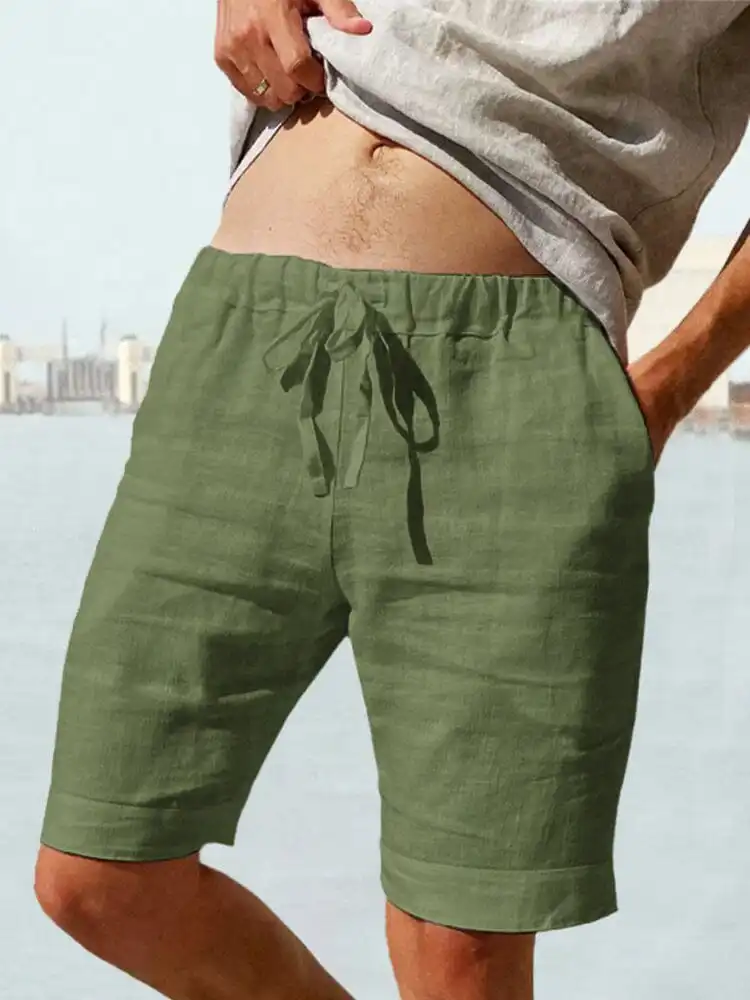 Men's Cotton Linen Drawstring Casual Shorts