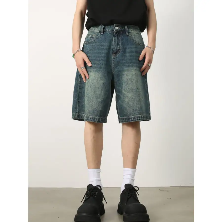 Refined Men's Washed Denim Shorts with Pockets