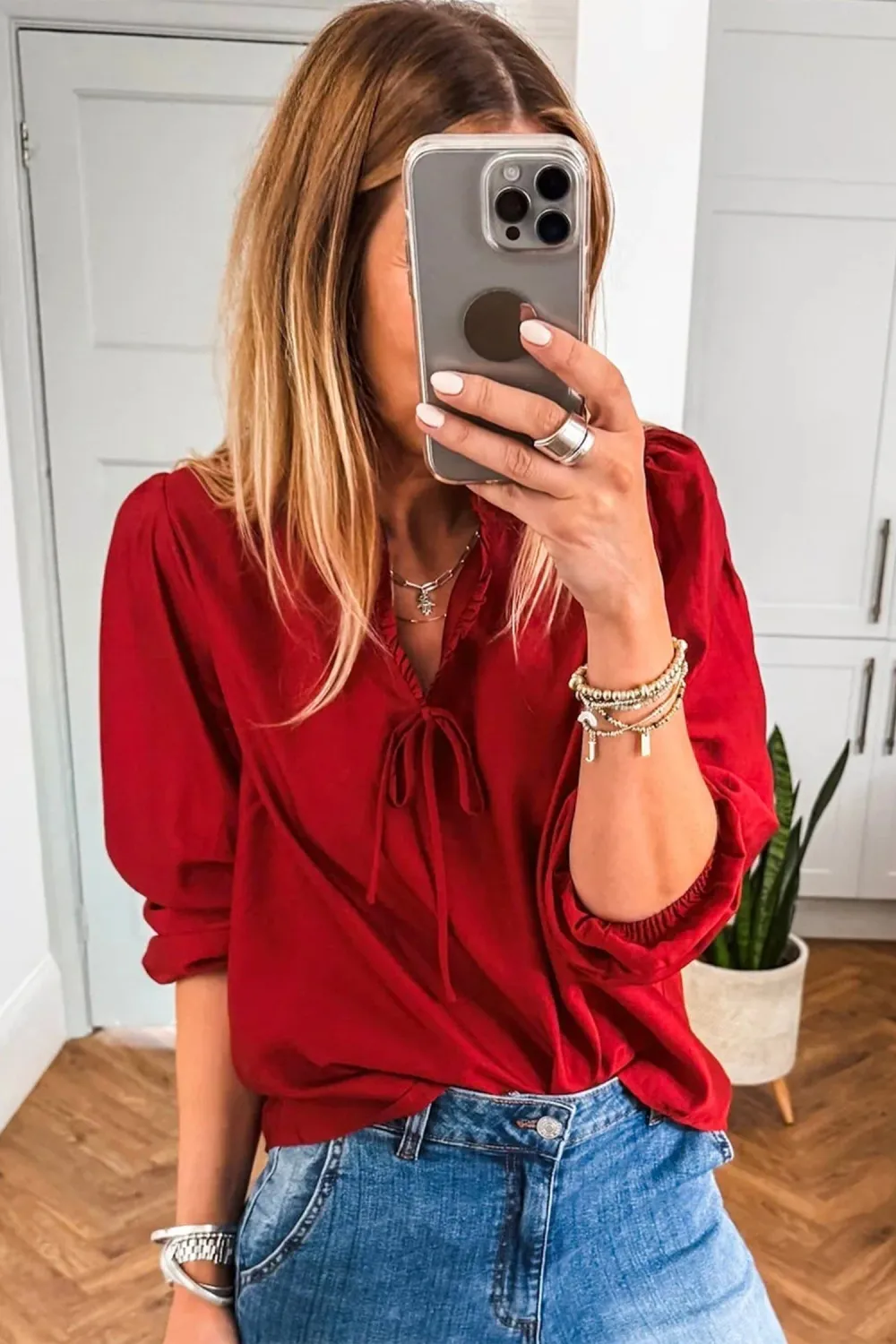 Everyday Ruffled Frilled Bow Detail Blouse