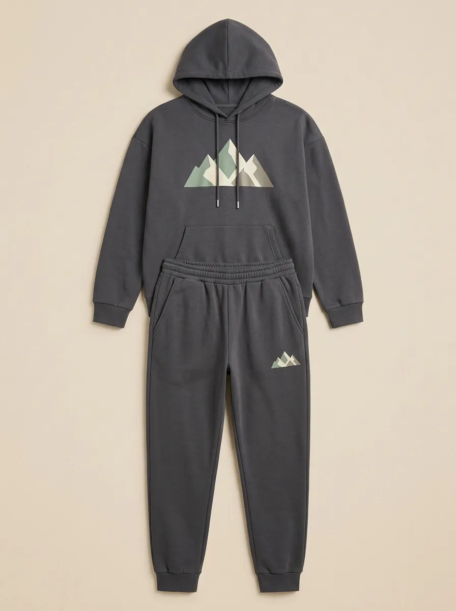 Men's Hiking Mountain Graphic Hoodie & Tapered Jogger Set