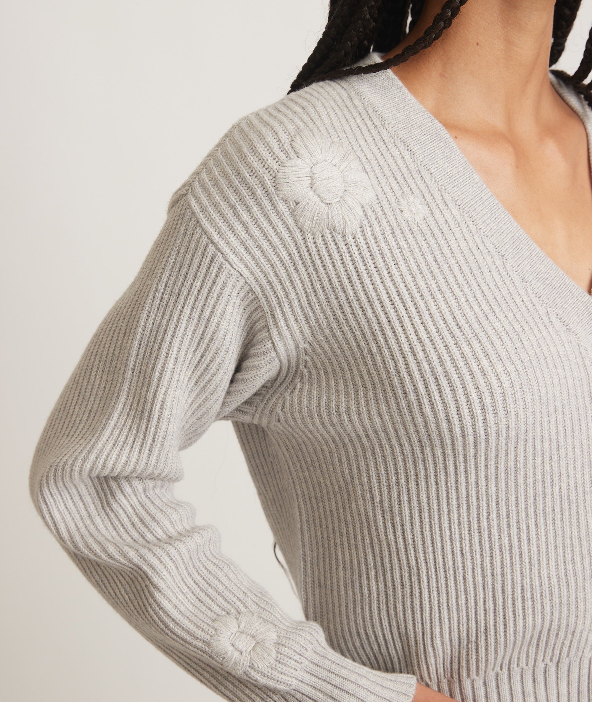 Buttoned V-neck Cropped Knit Cardigan