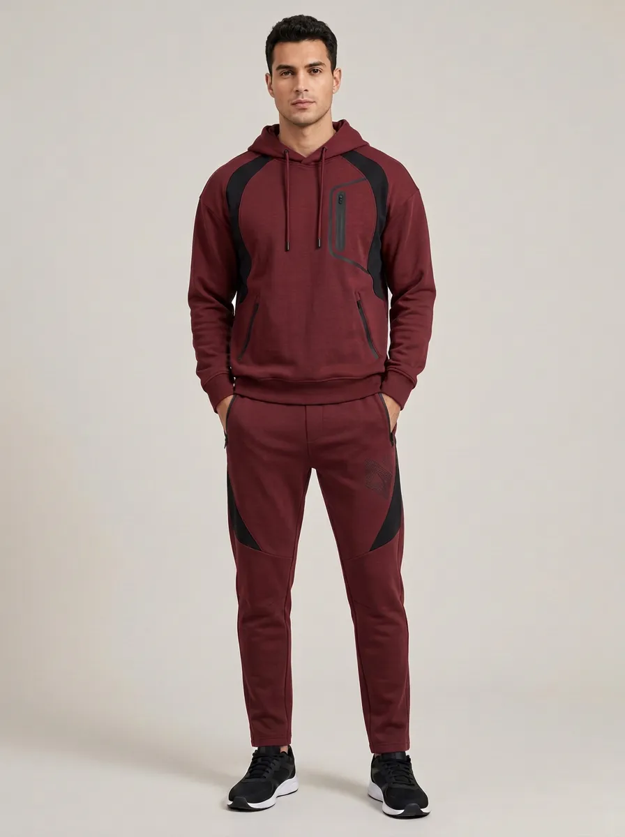Men's Athletic Gym Training Colorblock Zippered Hoodie Jogger Set