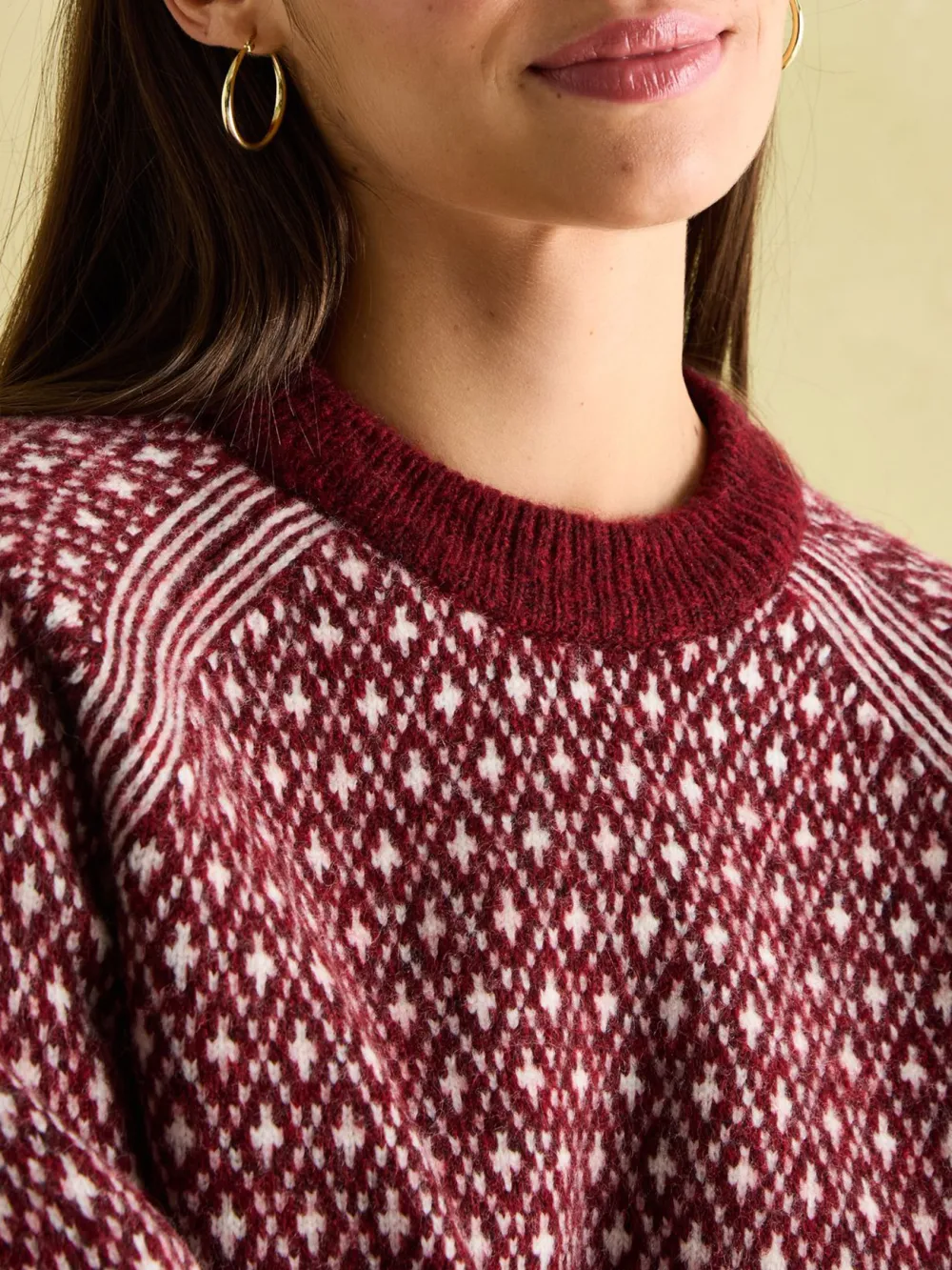 Cream/Red Patterned Jumper with Detachable Roll Neck