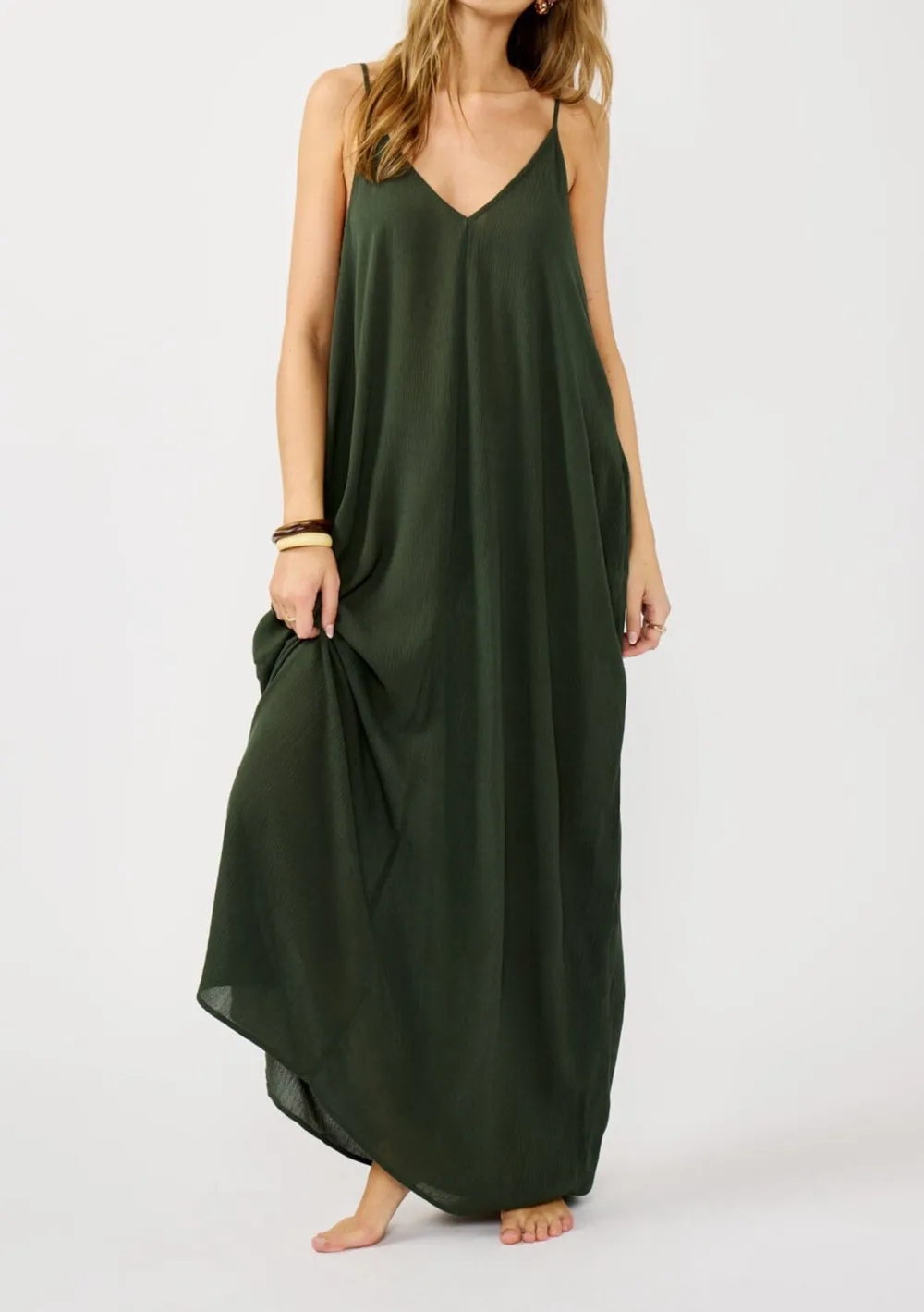V-Neck Maxi Cami Dress with Pockets