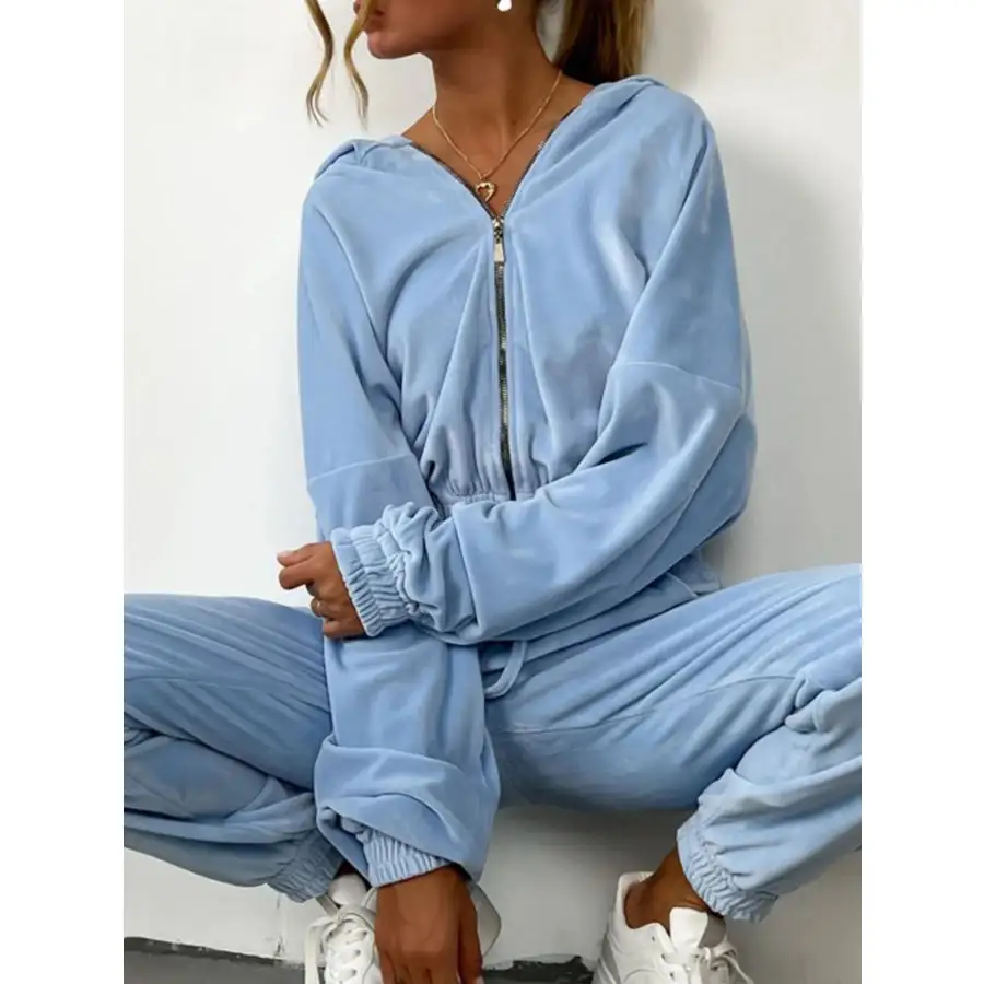 Zip Up Long Sleeve Top and Pants Set