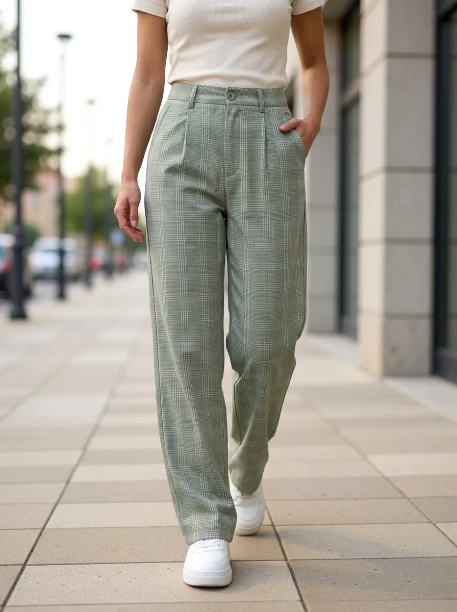Women's Plaid Print Trousers