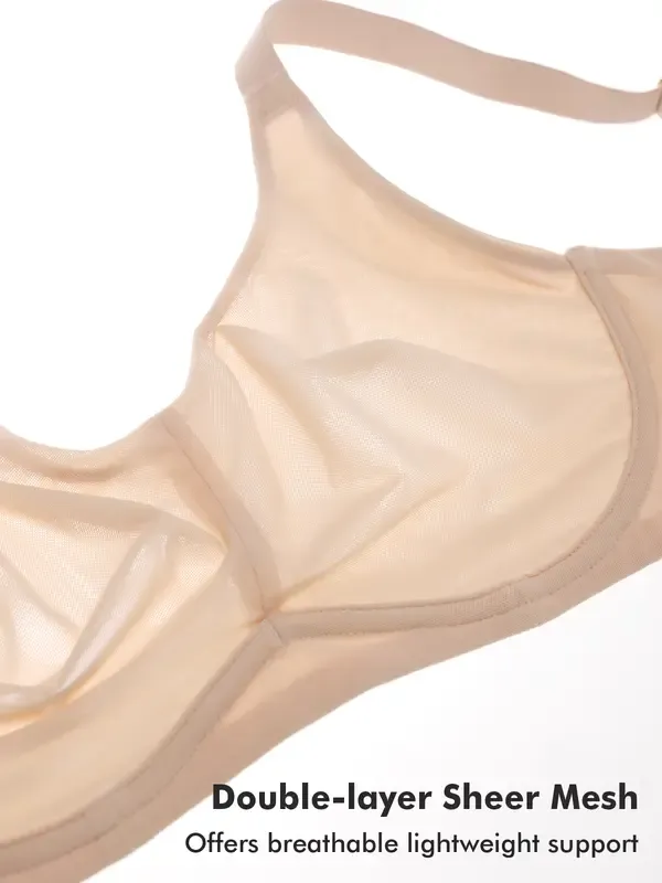 Women's Cosnufy Full Coverage Bra Sheer Mesh Plus Size Underwire Unlined