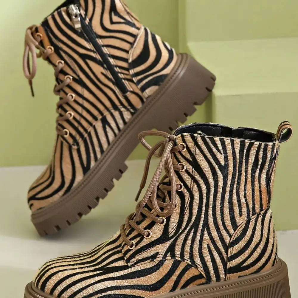 Animal Print Lace Up Ankle Boots