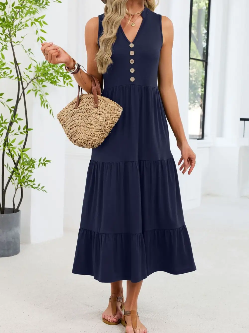 Tiered Sleeveless Midi Dress