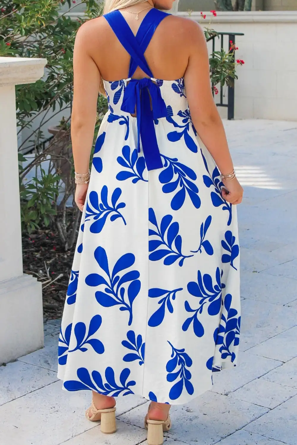 Maxi Floral Print Crisscross Tie Back Sleeveless Long Dress