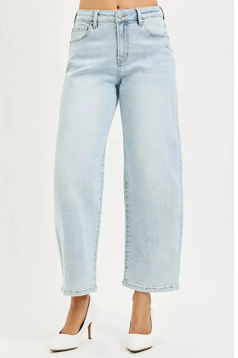 Sharp High Waist Barrel Leg Denim Jeans
