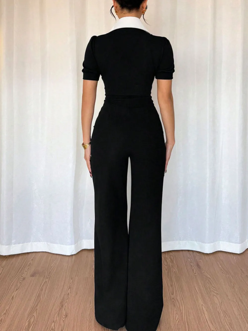Contrast Button Down Wide Leg Jumpsuit
