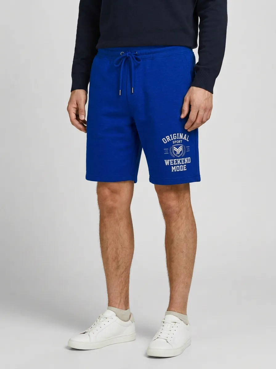 Men's Drawstring Elastic-Waist Athletic Printed Sweat Shorts