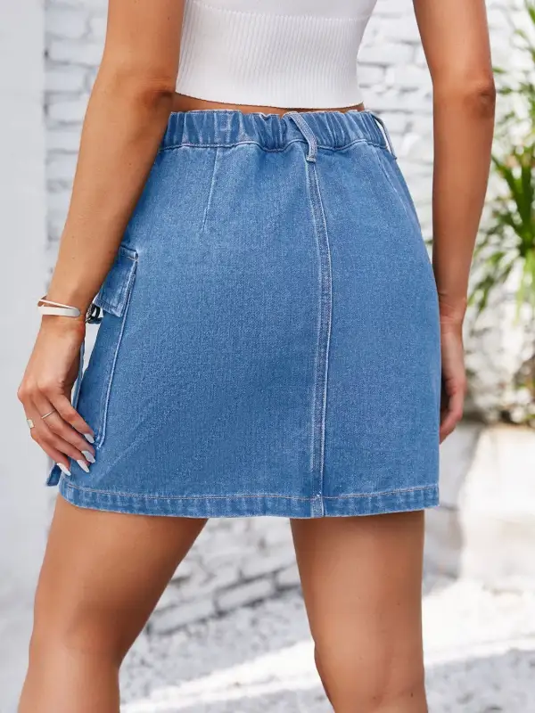 Pocketed Buttoned Denim Dropship Skirt