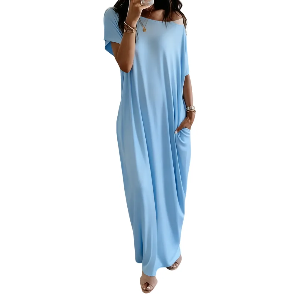 Women's Solid Color Batwing Sleeve Lounge Dress