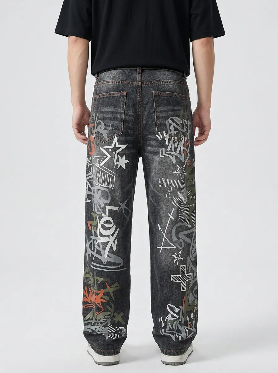 Men's City Inspired Streetwear Graffiti Star Jeans