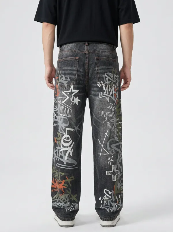 Men's City Inspired Streetwear Graffiti Star Jeans