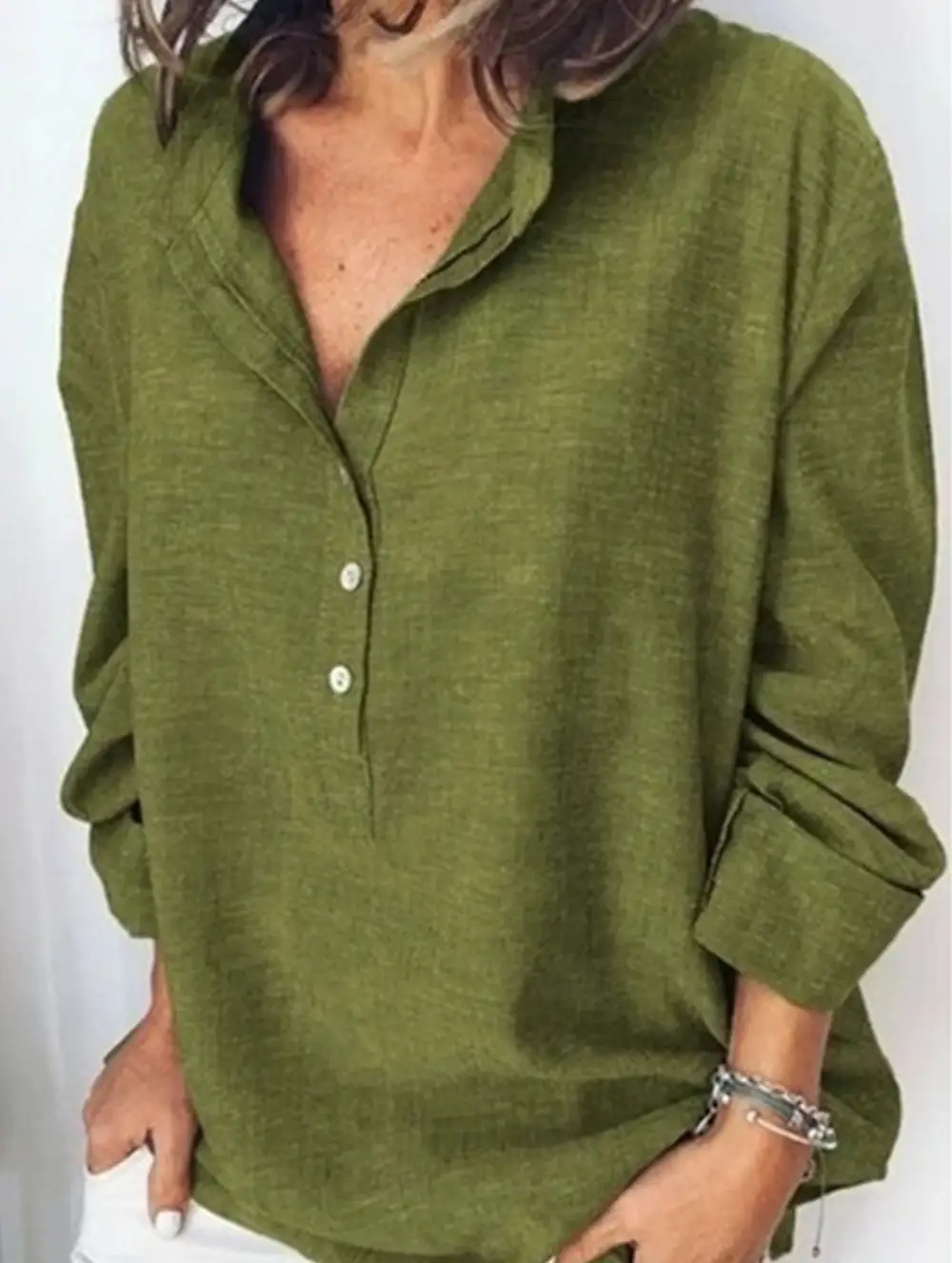 Button Detail Loose Long-Sleeved Shirt