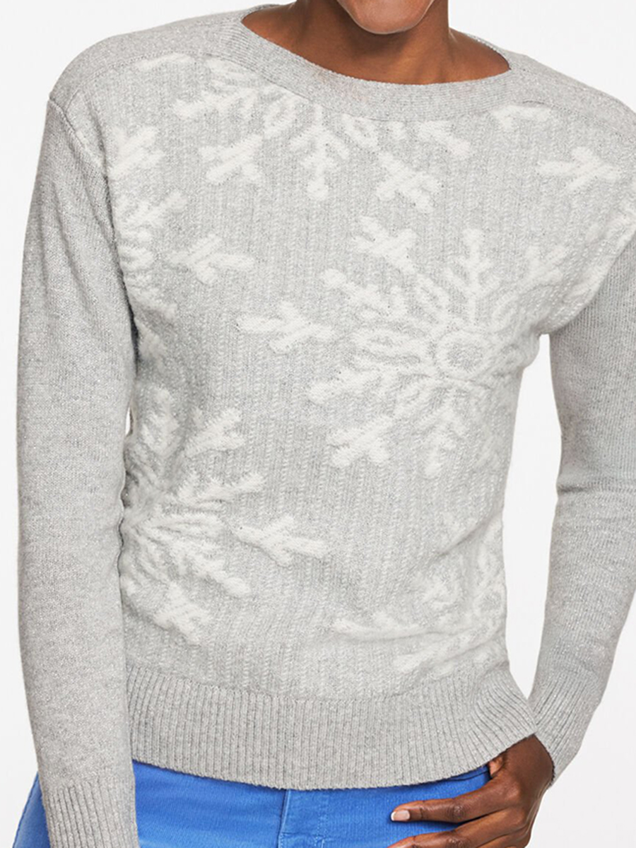 Lady'S Elegant And Shining Snowflake Fashion Knitted Crew Neck Sweater