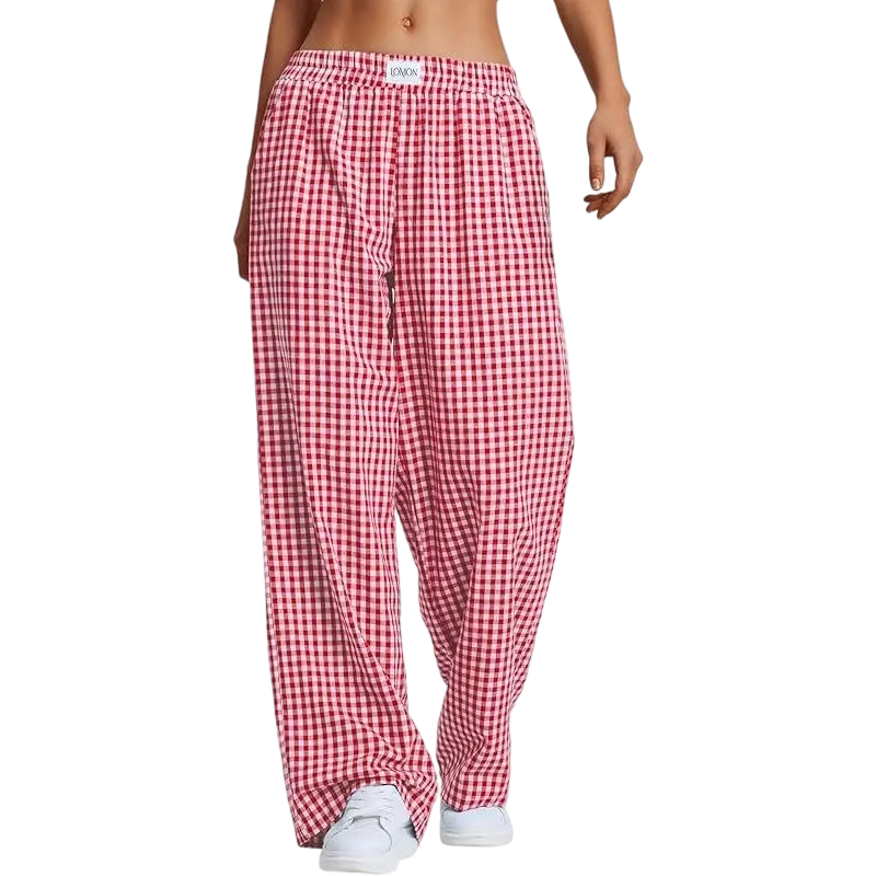 Women's Striped Gingham Boxer Pants Cotton Pajama Lounge Pj Casual Plaid Trousers  Beach Bottoms with Pockets