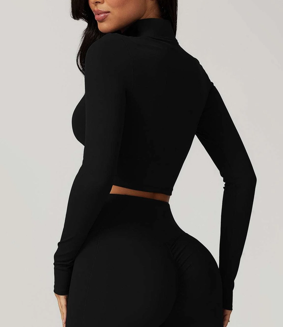 Slim Fit Half-Zip Stand Collar Top