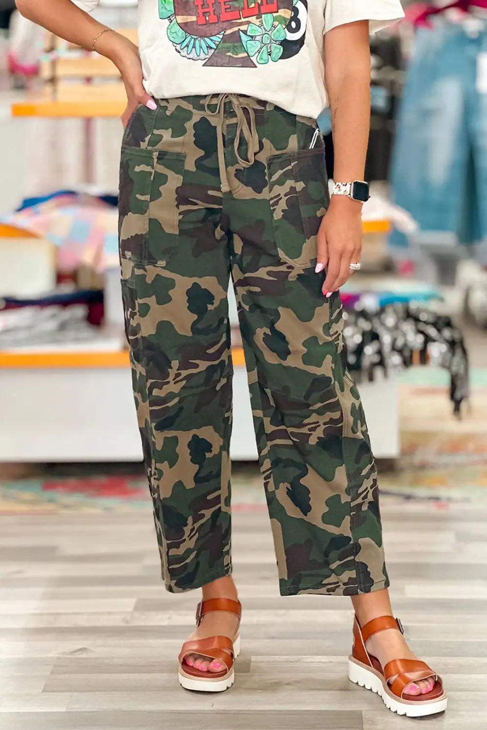Barrel Leg Pocketed Drawstring Denim Jeans