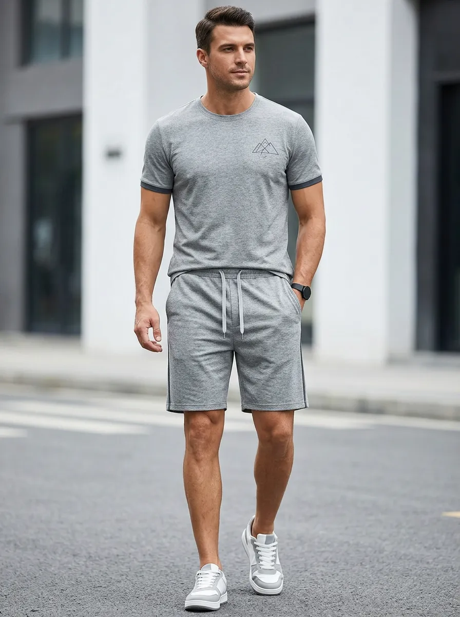 Everyday Mountain Graphic Training Look Men's T-Shirt And Shorts Set
