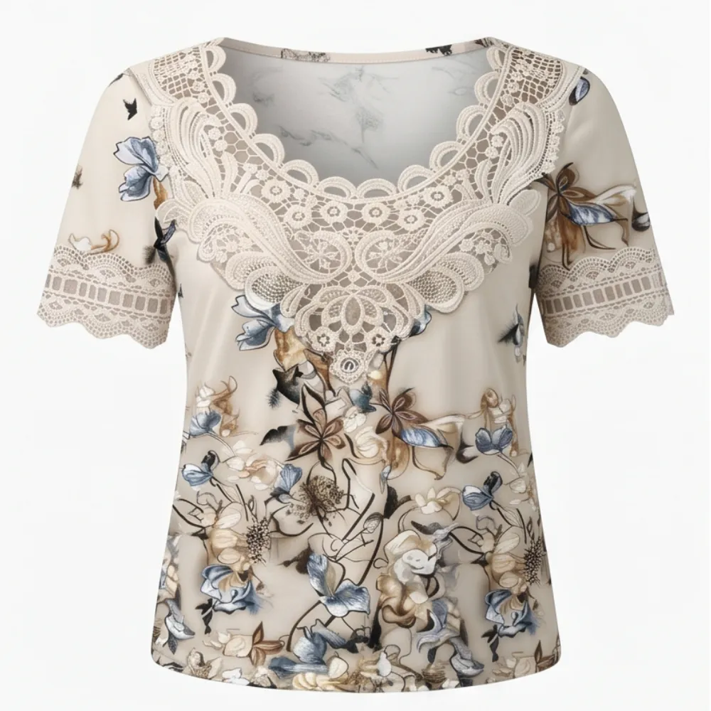 Lace Yoke Floral Blouse