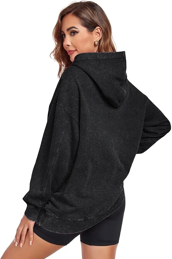 Women's Oversized Acid Wash Cotton Hoodie Minimalist Design Loose Fit with Kangaroo Pocket