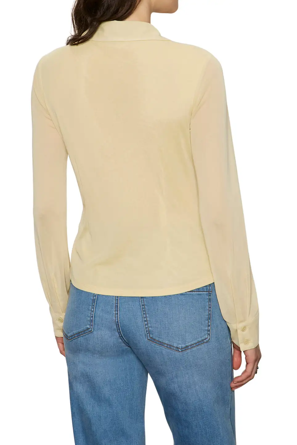 Mesh Button Front Collared Fitted Shirt