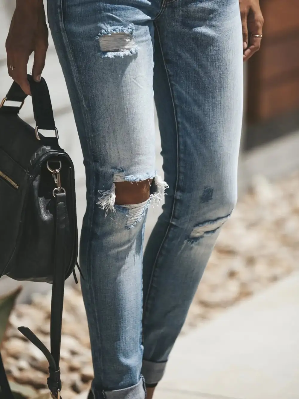 Distressed Button Fly Skinny Denim Jeans