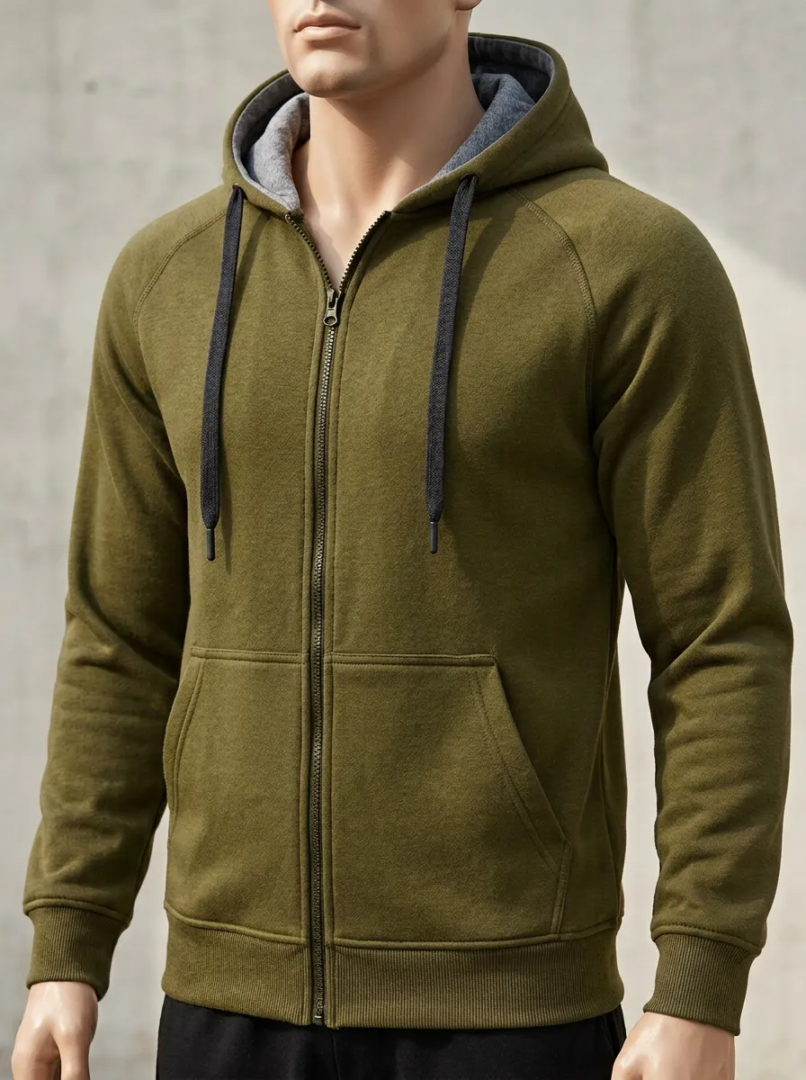 Modern Zip-Up Hooded Look Men's Sport Jacket
