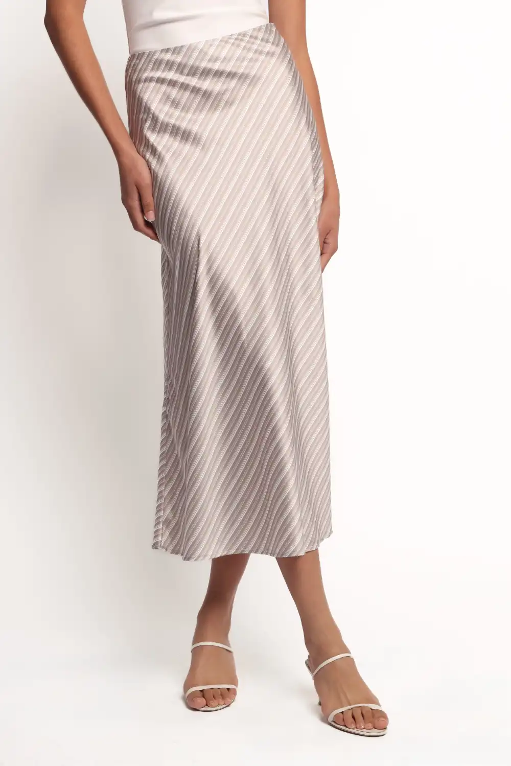 Versatile Satin Striped Midi Skirt
