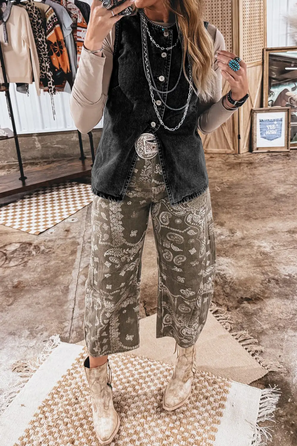 Buttoned Front Slit Denim Vest Top