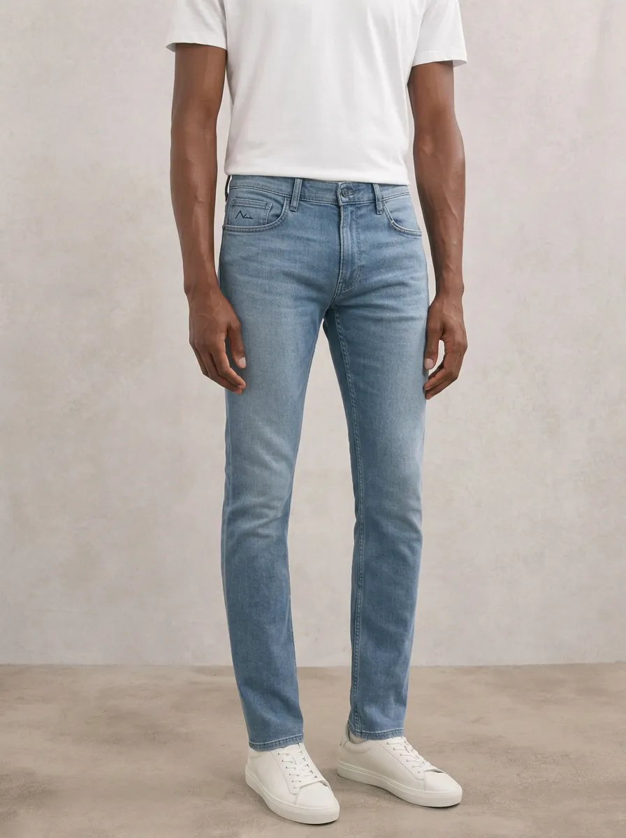Men's Modern Comfort Embroidered Detail Stretch Denim Jeans