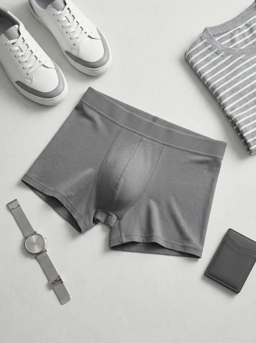 Men's Solid Grey Minimalist Printed Boxer Briefs