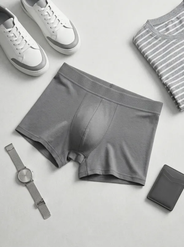 Men's Solid Grey Minimalist Printed Boxer Briefs