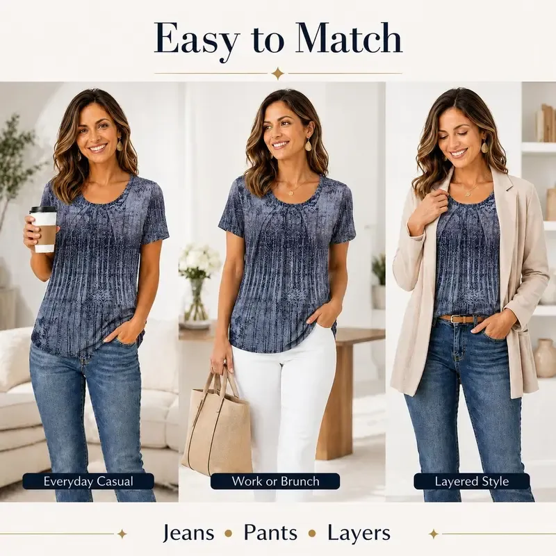 🔥Last Day: 8-Pack Only $24 🎨Women's Pleated Short-Sleeve Top