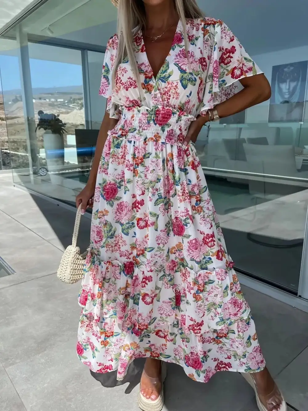Floral Printed Maxi Tie Detail Dress