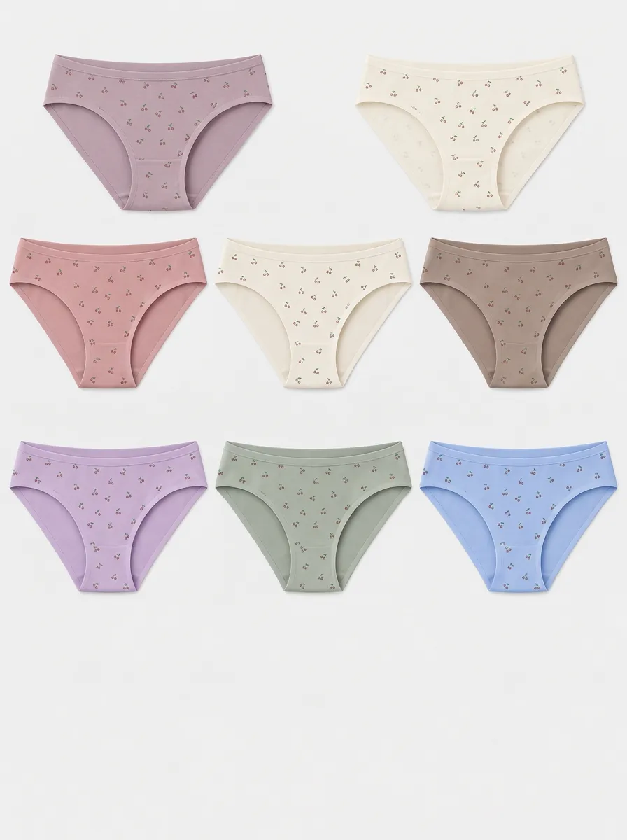 Women's Multicolor Cherry Patterned Bikini Briefs Multi-Pack